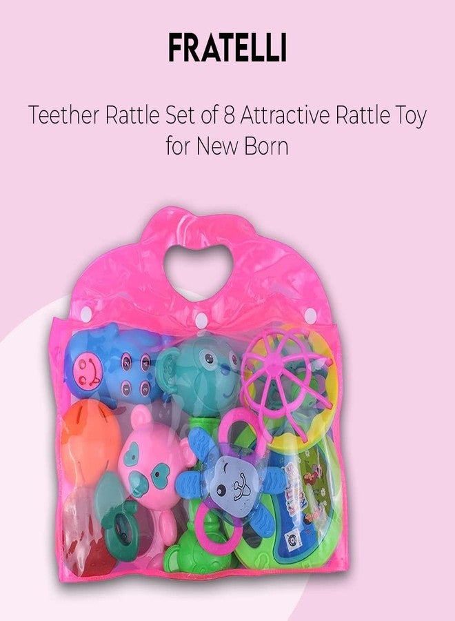 FRATELLI Toddler Plastic Rainbow Teether Rattle Set for Newborns - Non-Toxic, Safe & Eco-Friendly ABS Plastic - Set of 8 - Kinder Rattle - Image 2